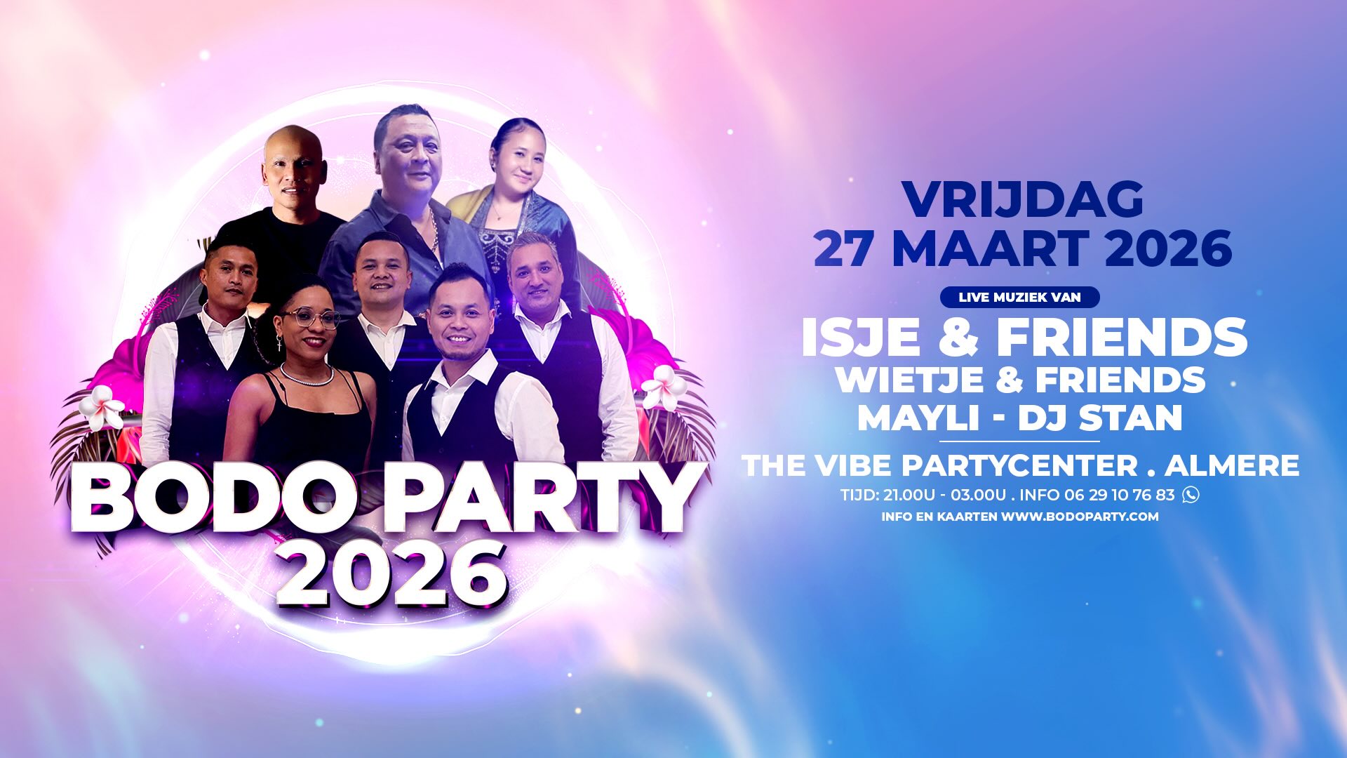 BODO PARTY flyer - 27 maart 2026 - The Vibe Partycenter Almere